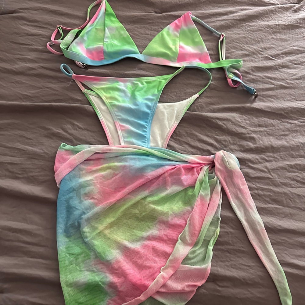 SHEIN Pink and Blue Bikini Set with Tie-Dye Effect